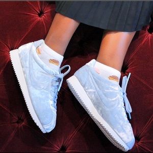 Crushed Blue Velvet Nike Cortez sneaker